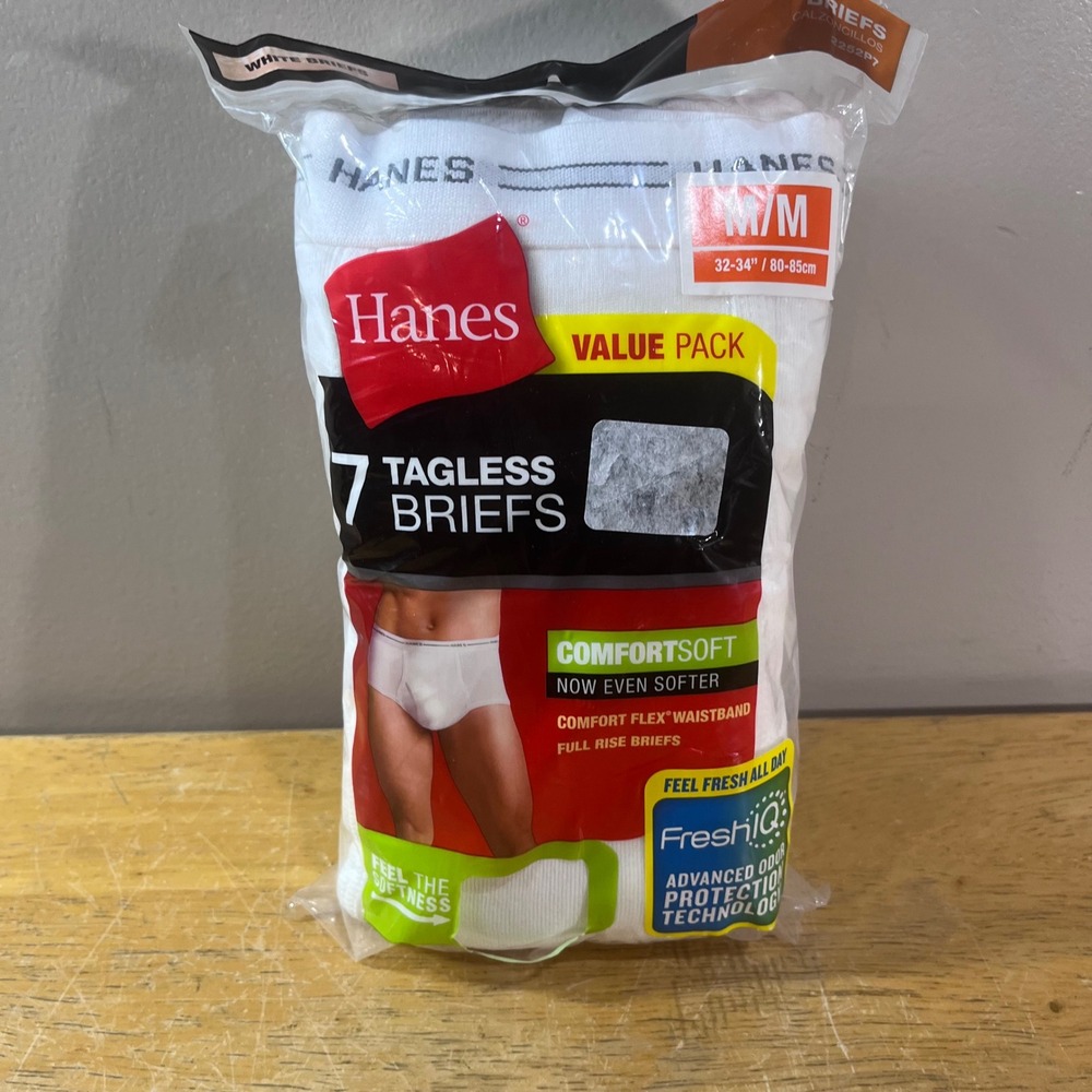 Hanes Briefs Mens Medium White Full Rise Tagless ComfortSoft 7-Pack 2252P7